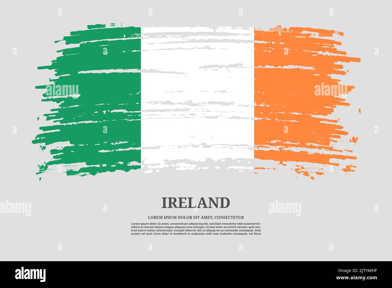 Ireland flag with brush stroke effect and information text poster ...