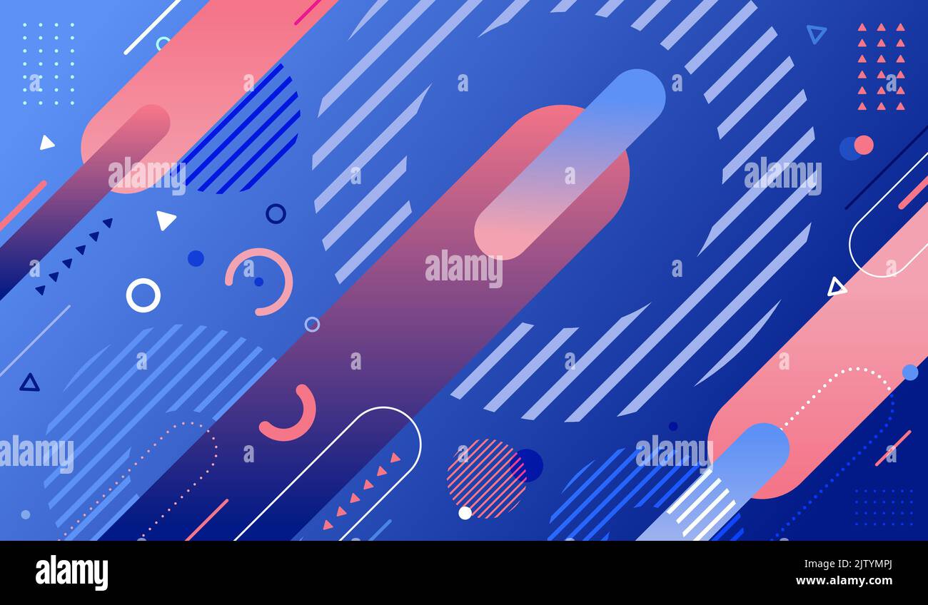 Abstract background blue and pink gradient geometric elements pattern memphis retro style. Vector illustration Stock Vector