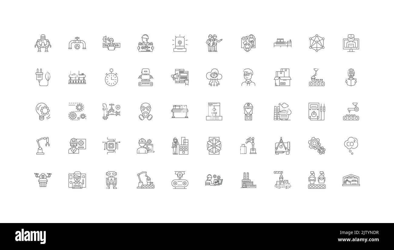 Engineering concept illustration, linear icons, line signs set, vector collection Stock Vector