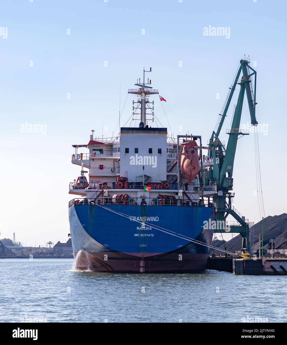 A picture of the stern of a cargo ship in the Gdansk Shipyard Stock