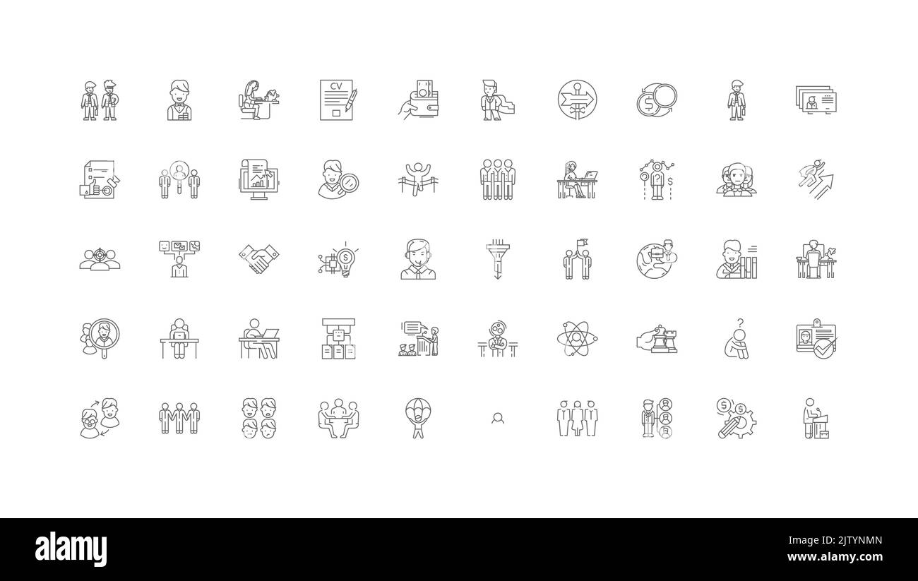 Career development concept illustration, linear icons, line signs set ...