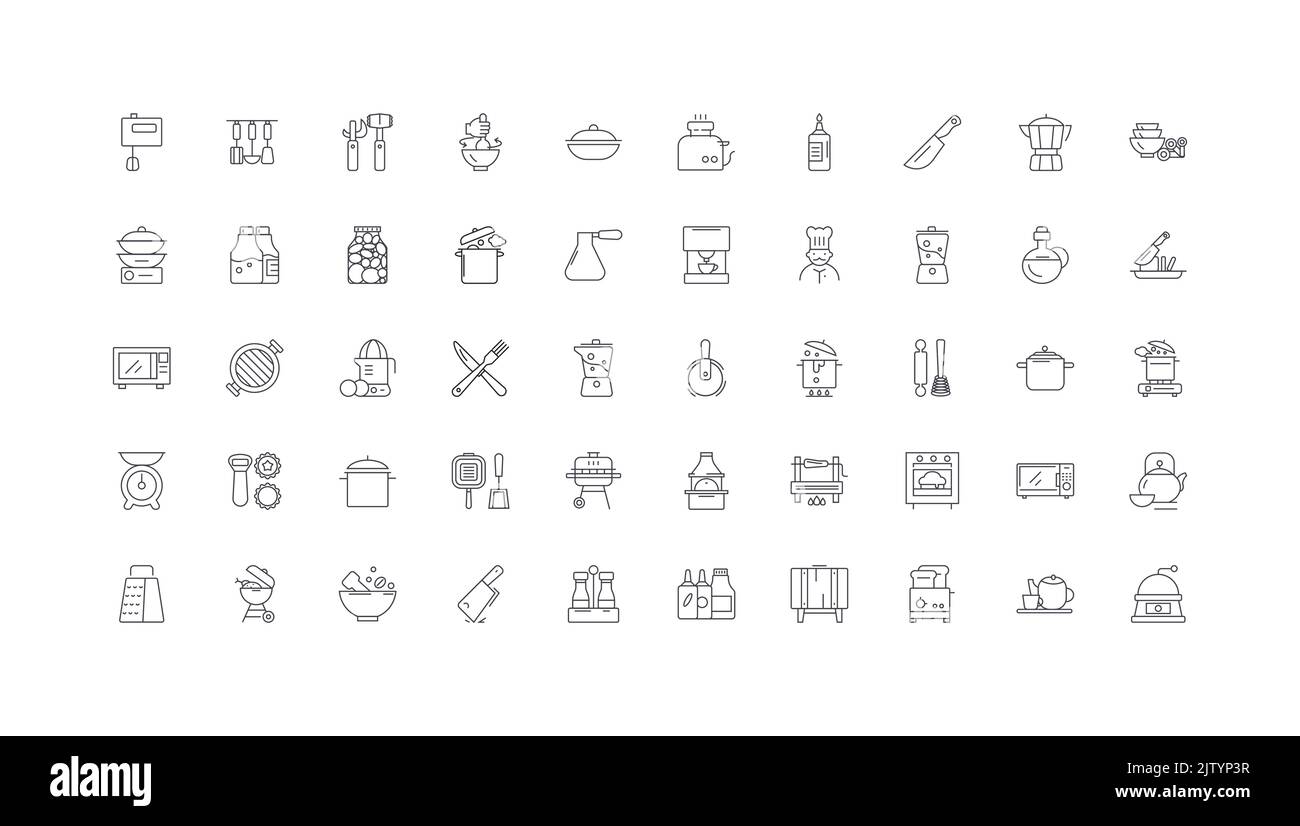 Kitchen concept illustration, linear icons, line signs set, vector ...
