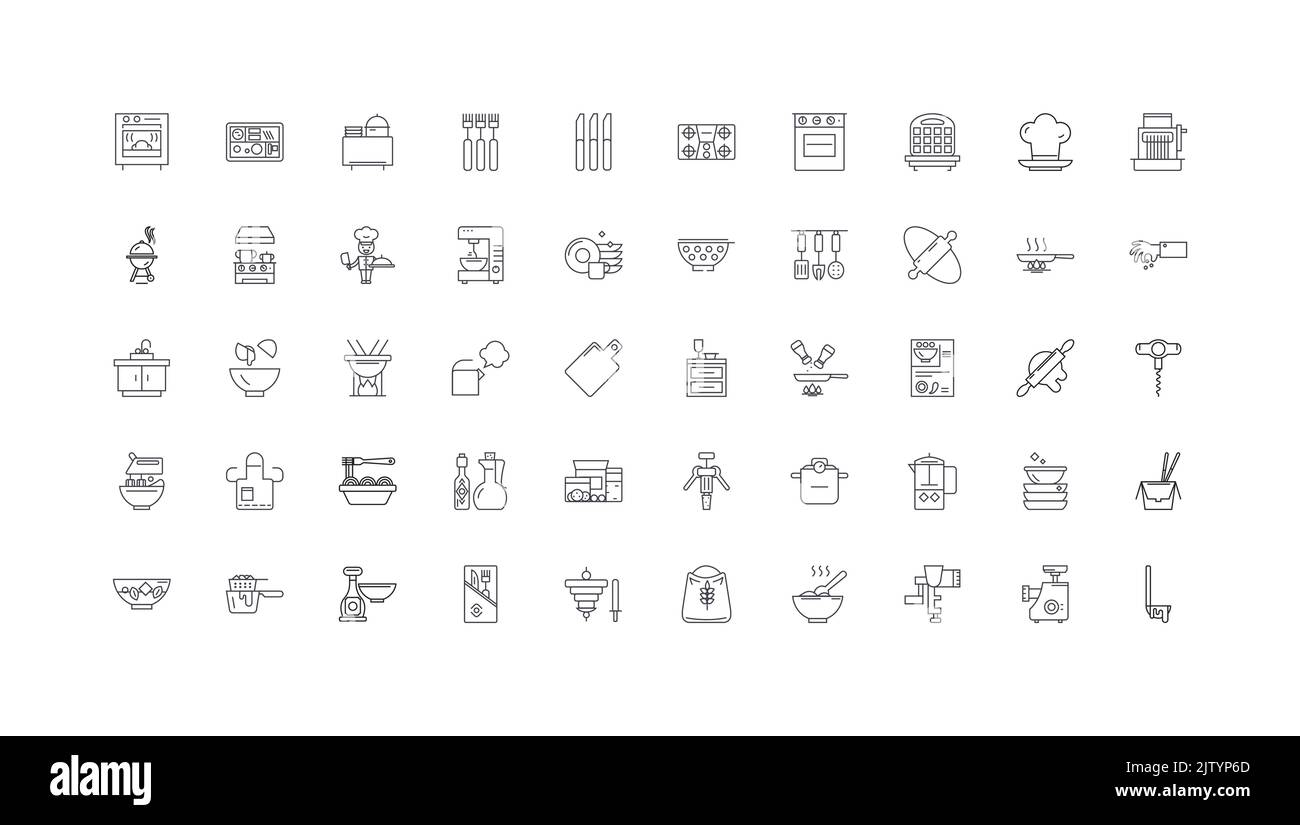 Kitchen ideas, linear icons, line signs set, vector collection Stock ...