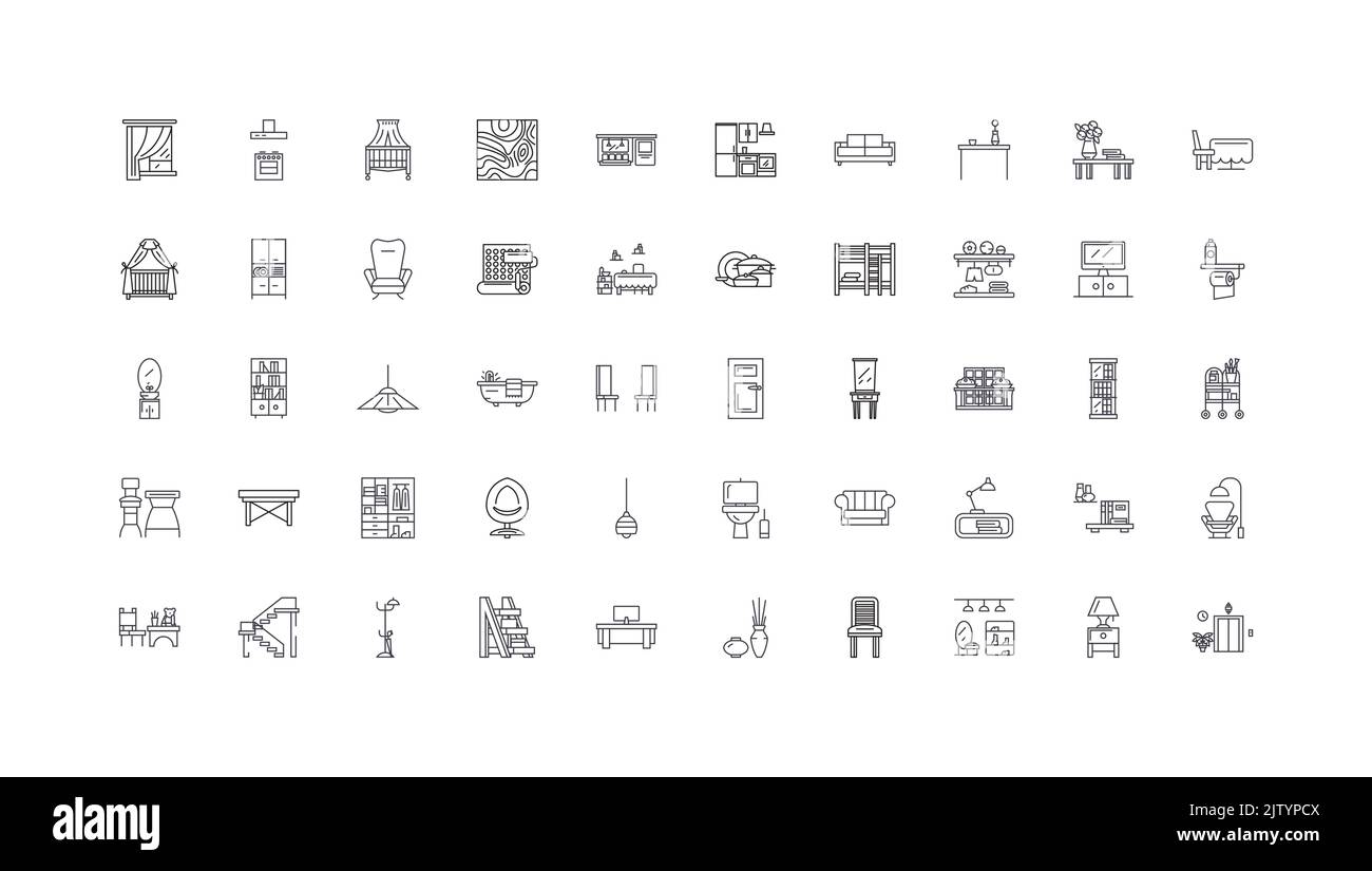 Interior design ideas, linear icons, line signs set, vector collection Stock Vector