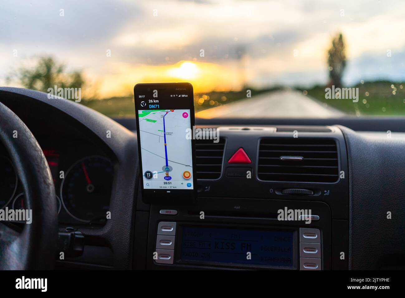 Using Waze Maps Application On Smartphone On Car Dashboard Bucharest Romania 2022 2JTYPHE 