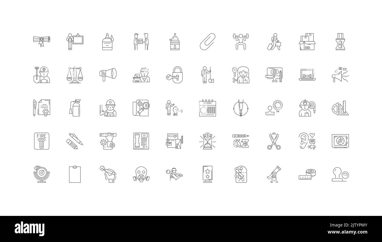 Materials ideas, linear icons, line signs set, vector collection Stock Vector