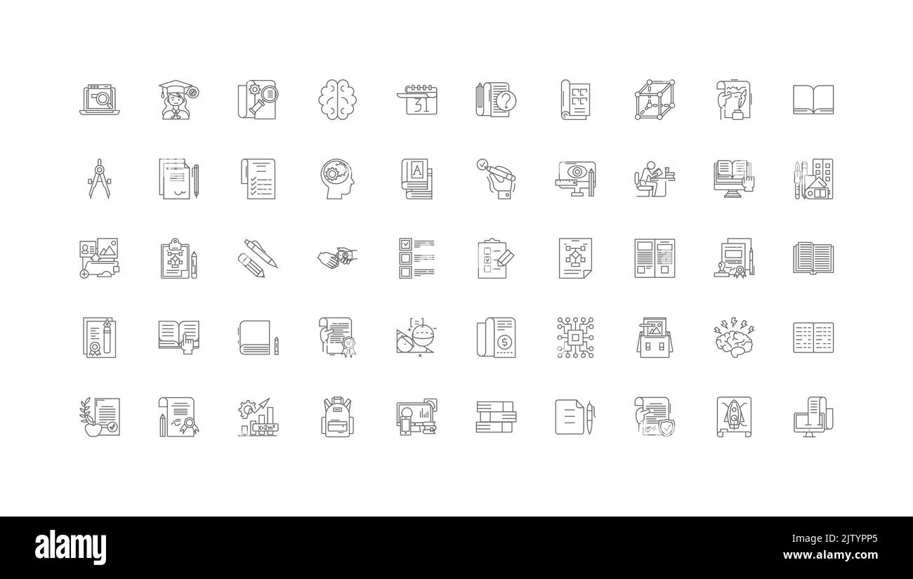Homework concept illustration, linear icons, line signs set, vector collection Stock Vector