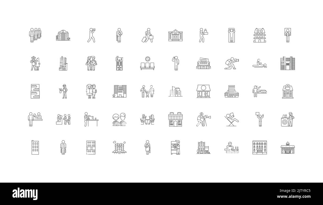 Hotel ideas, linear icons, line signs set, vector collection Stock Vector