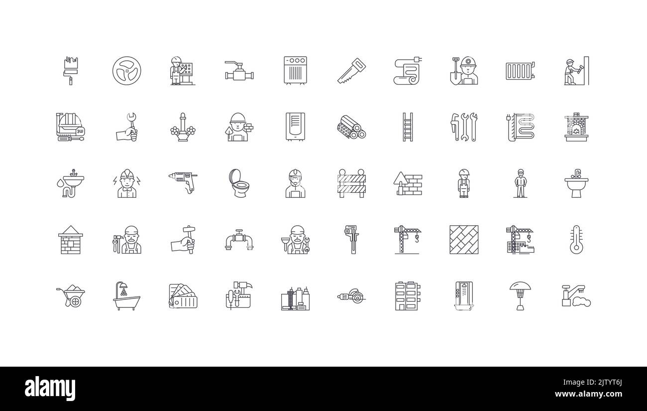 Home renovation concept illustration, linear icons, line signs set ...