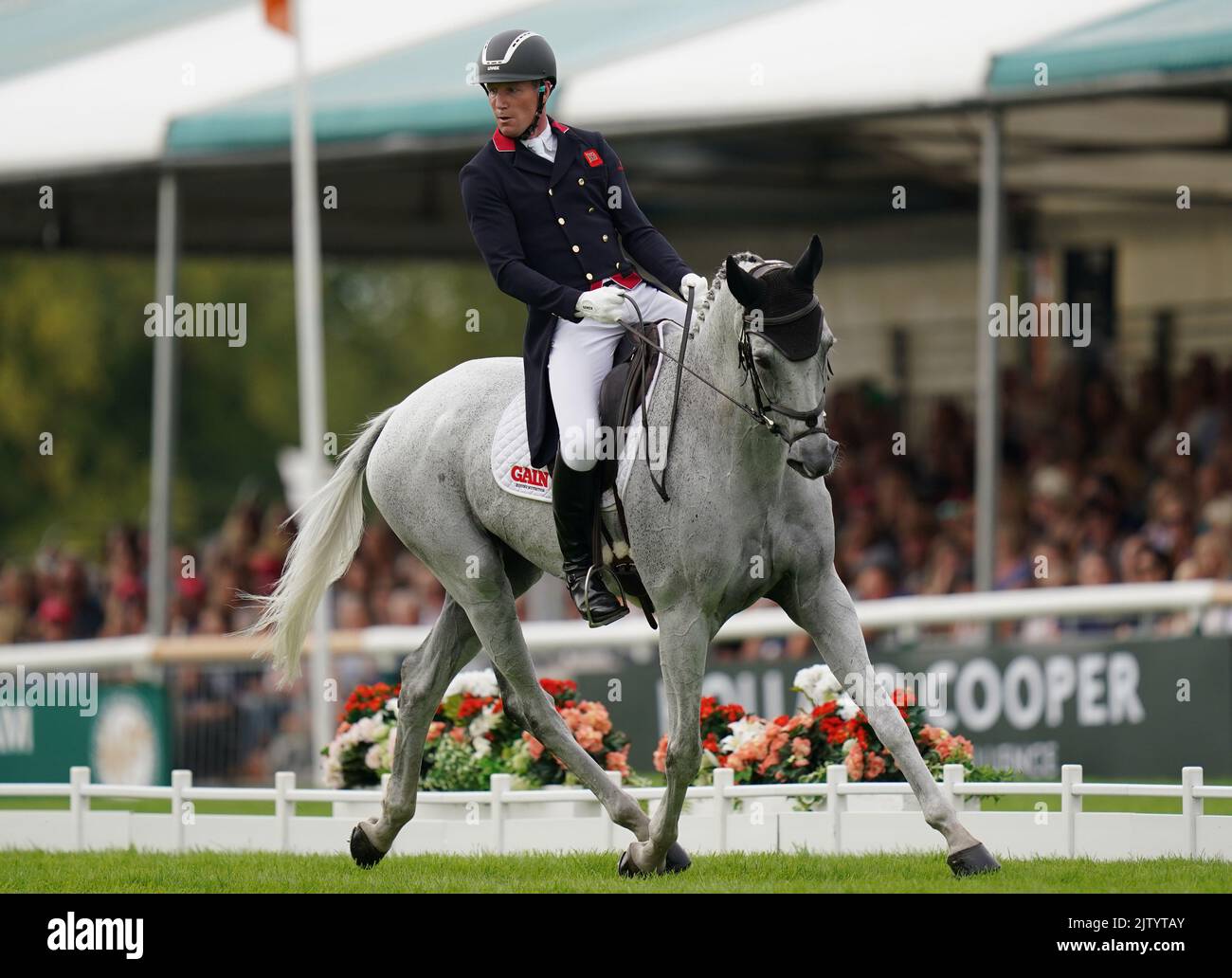 Swallow Springs ridden by Oliver Townend in the Dressage event during day two of the Land Rover Burghley Horse Trials 2022 in Stamford, Lincolnshire. Picture date: Friday September 2, 2022. Stock Photo