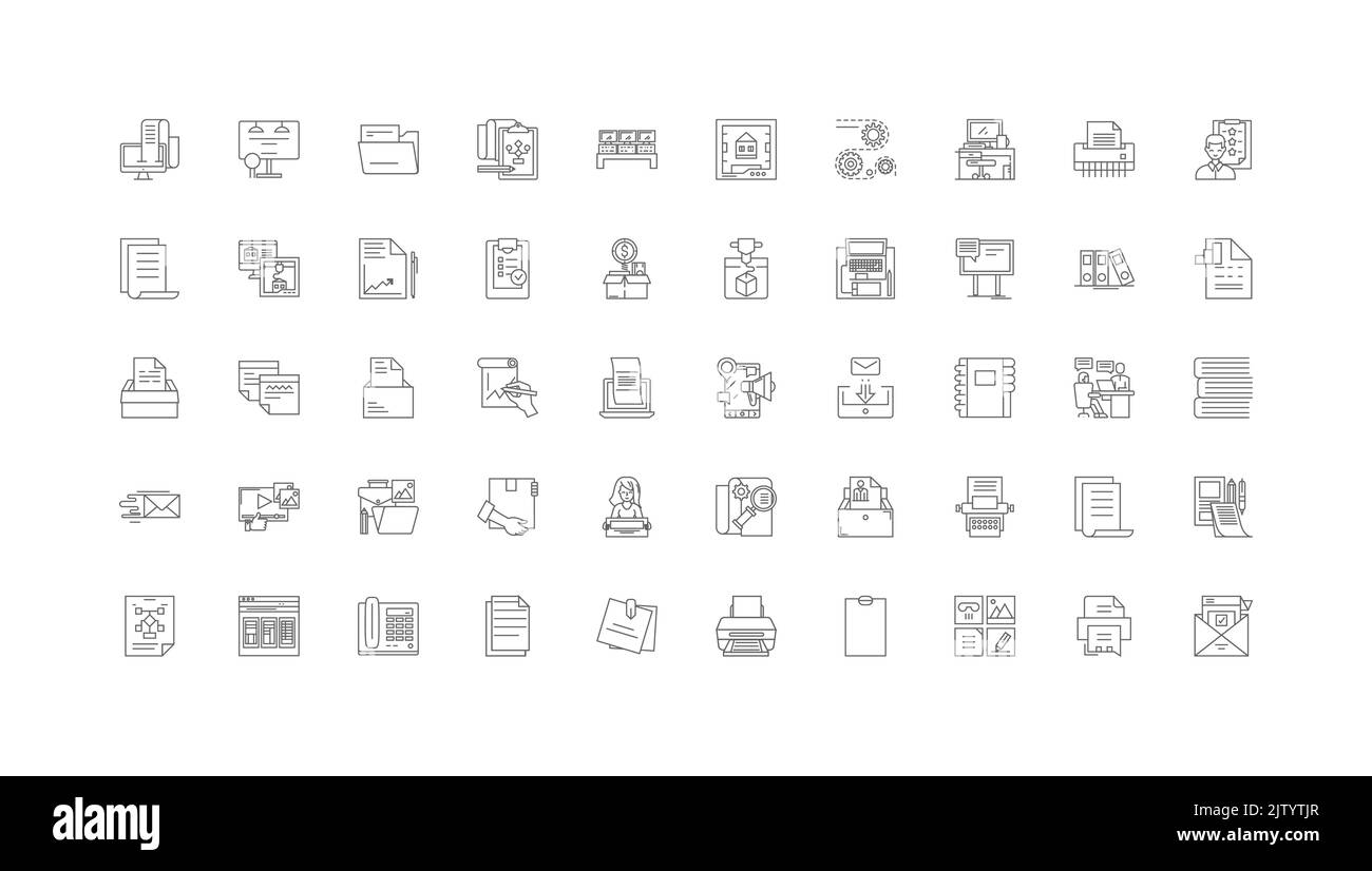 Printing ideas, linear icons, line signs set, vector collection Stock Vector