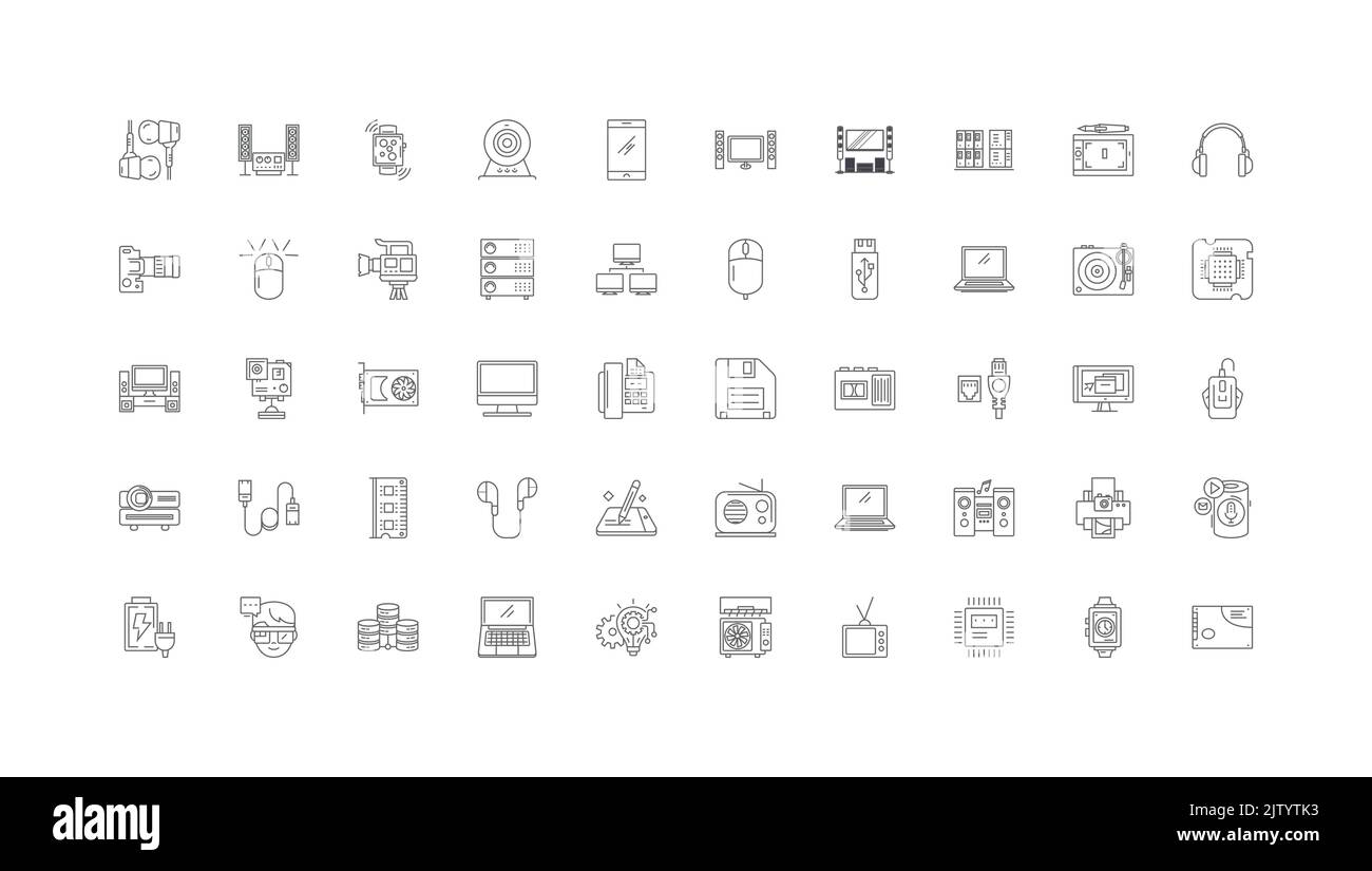 Multimedia ideas, linear icons, line signs set, vector collection Stock Vector