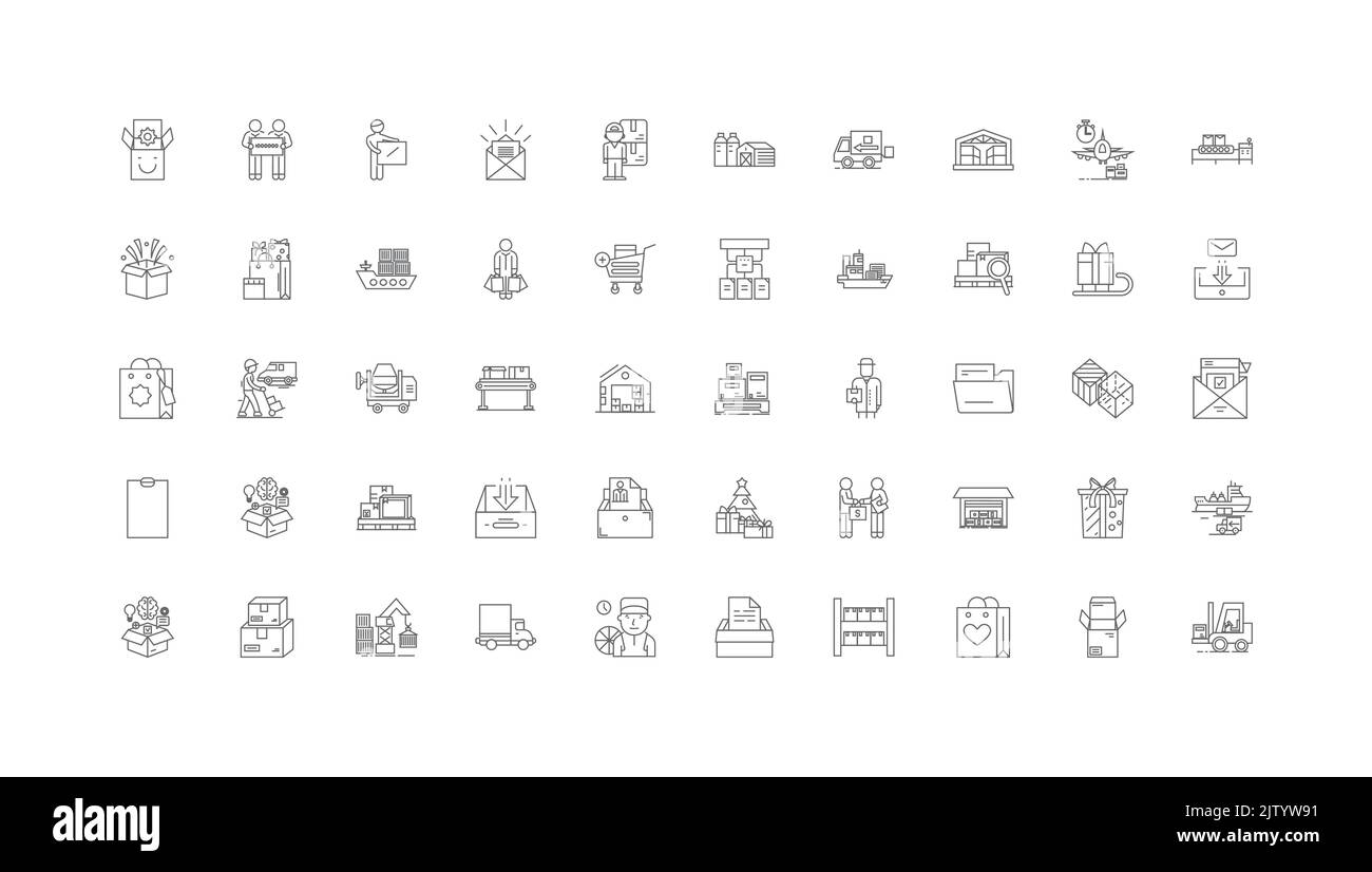Storage concept illustration, linear icons, line signs set, vector collection Stock Vector