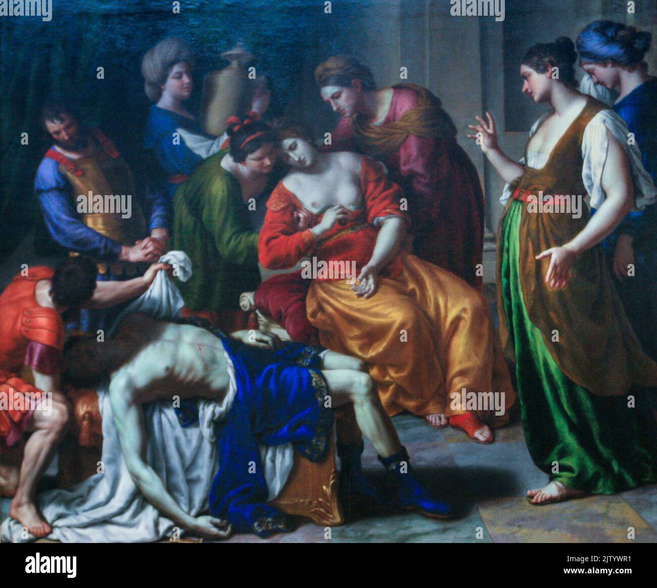 The death of Cleopatra - Painting by Alessandro Turchi, School of Italy, Louvre Museum, Paris, France - AUG 2019 Stock Photo