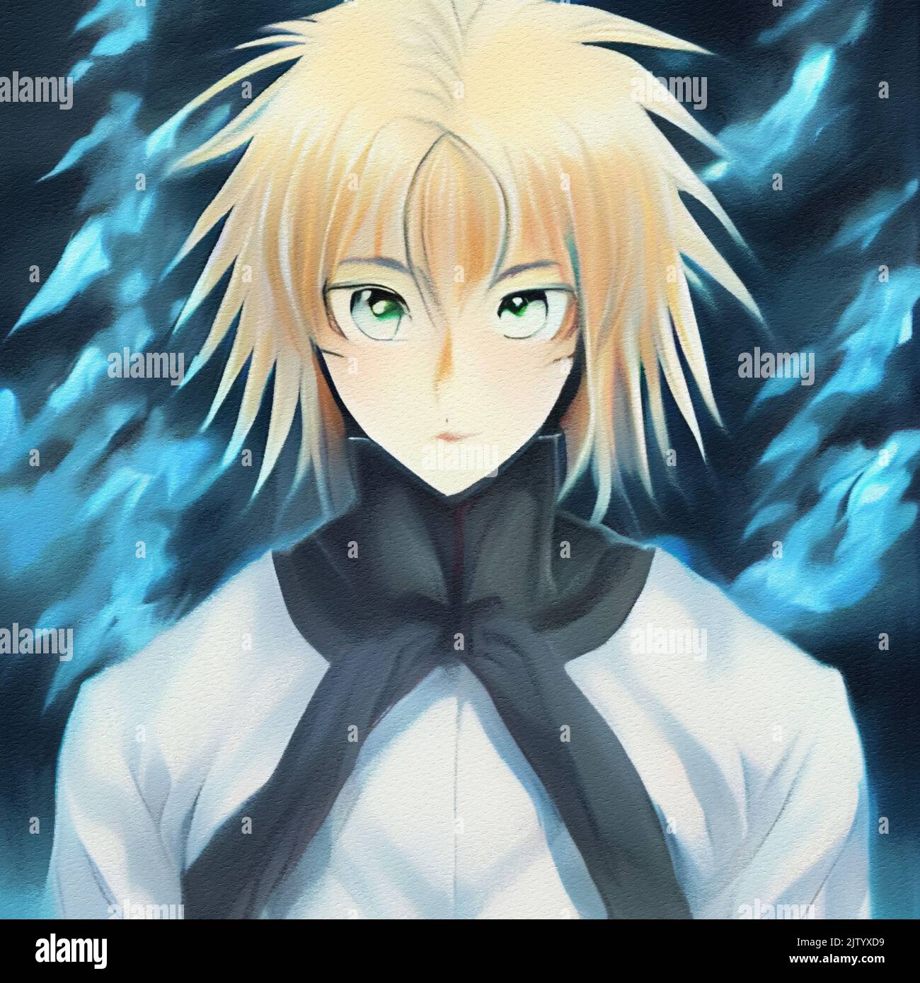 stylish anime boy. oil painting illustration Stock Photo