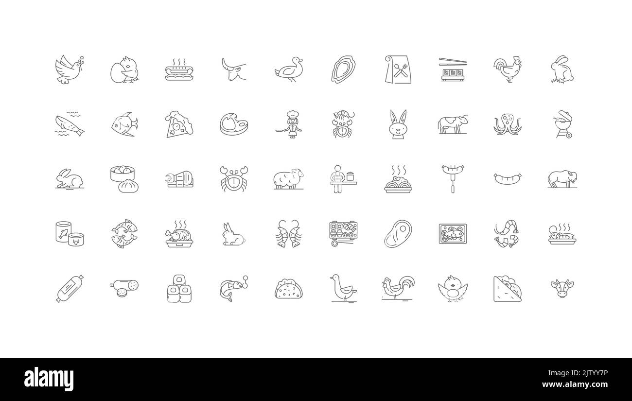 Meat ideas, linear icons, line signs set, vector collection Stock Vector