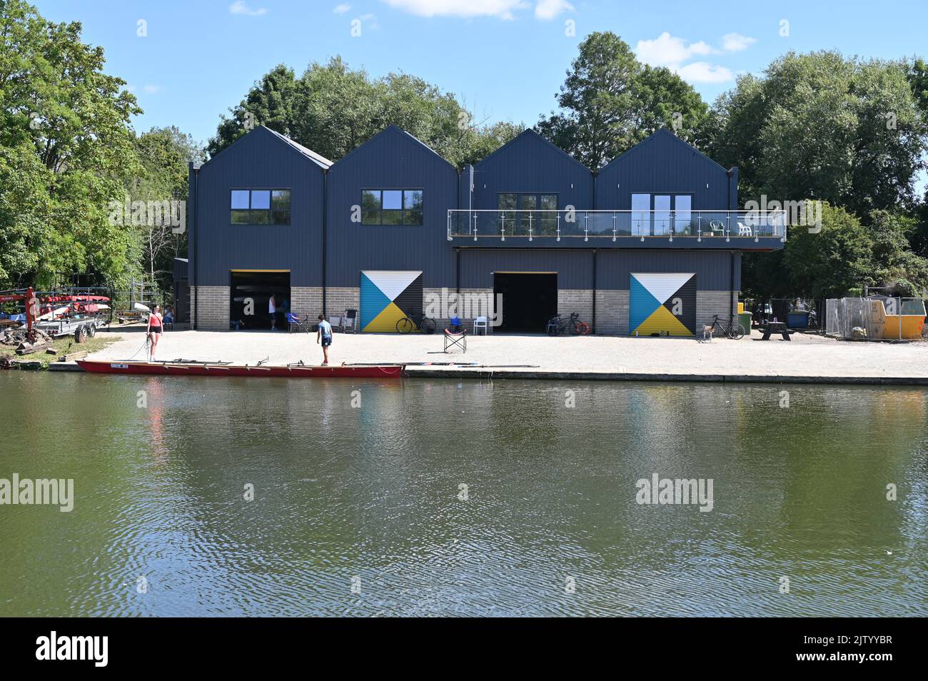 Falcon Rowing and Canoeing Club is on the banks of the River Thames downstream from the city centre. Stock Photo
