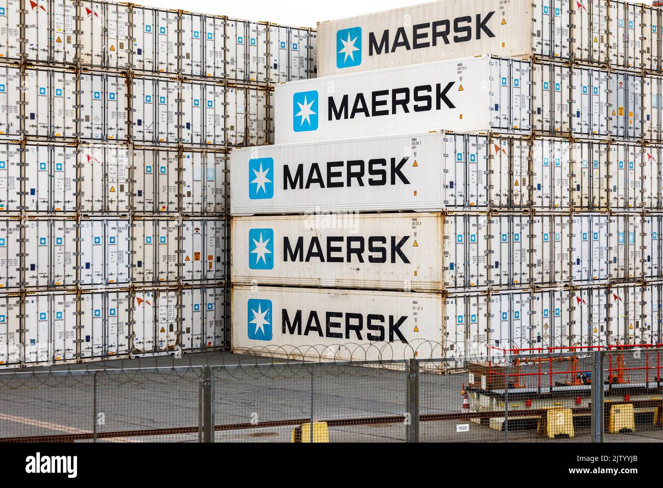 Containers of the shipping company Maersk Stock Photo