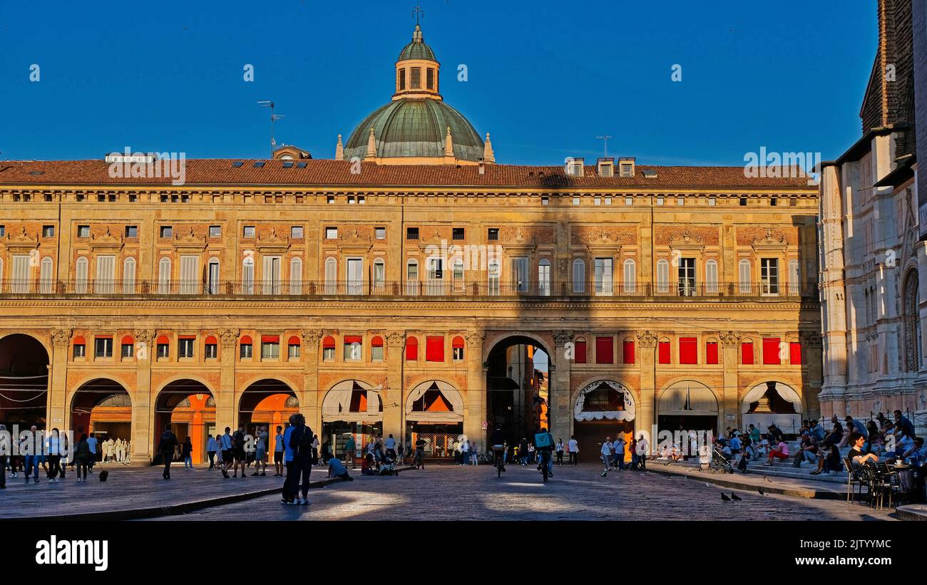 Italy, Bologna, Toscany, Fresco, Church, Station, Piazza Maggiore, Biblioteca Stock Photo
