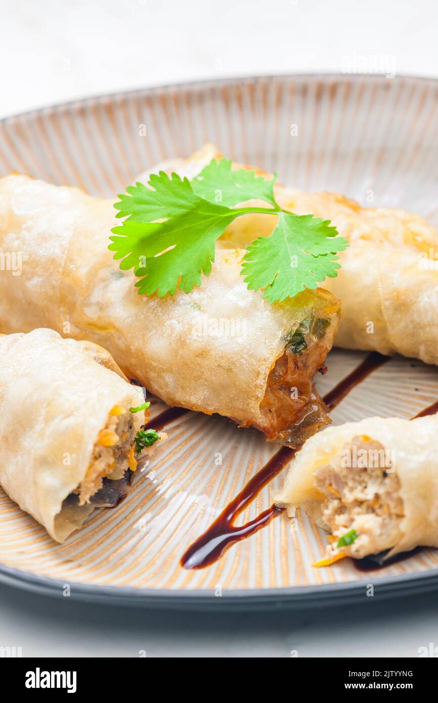still life of spring rolls Stock Photo