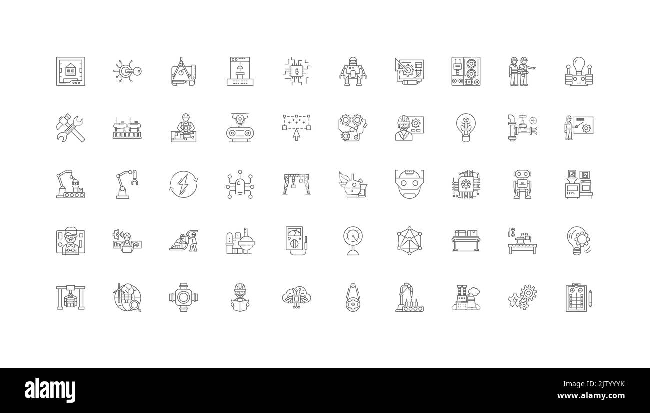 Technology concept illustration, linear icons, line signs set, vector ...