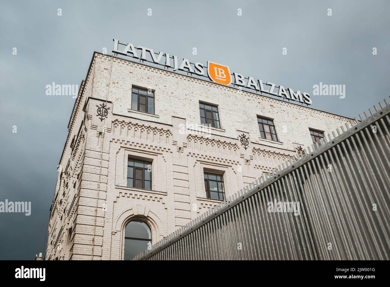 Fragment of building of 'Latvijas Balzams' (Balsam of Latvia) on an overcast day. Stock Photo