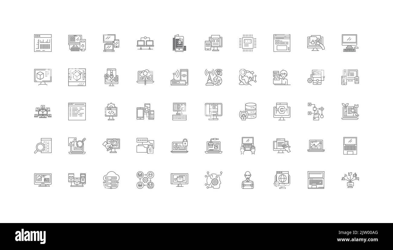 Software concept illustration, linear icons, line signs set, vector collection Stock Vector
