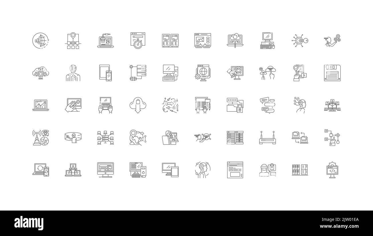Network technologies concept illustration, linear icons, line signs set, vector collection Stock Vector