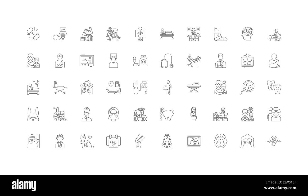 Patient ideas, linear icons, line signs set, vector collection Stock Vector