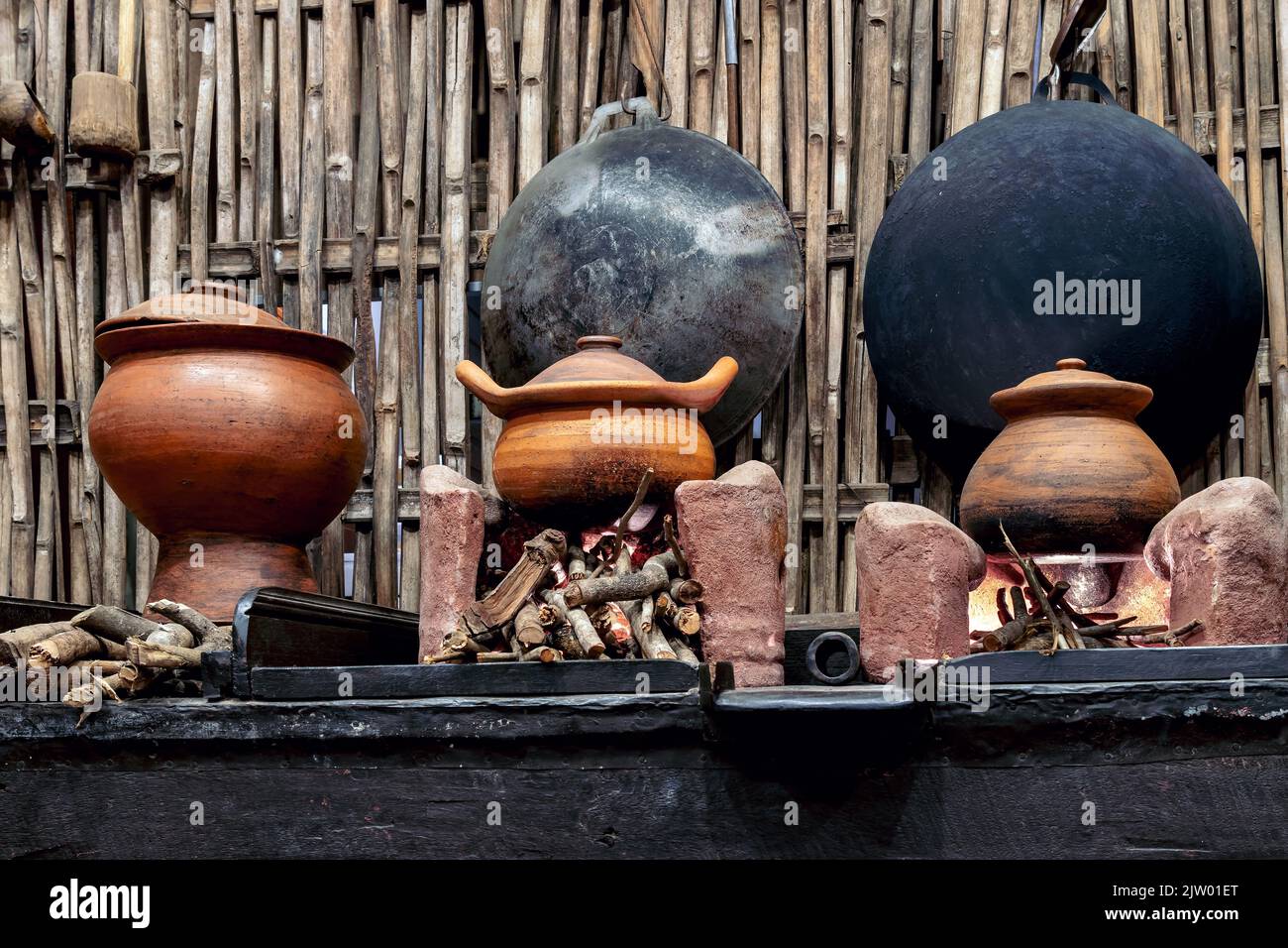 Variety and types of utensils for simple cooking of Asian families in