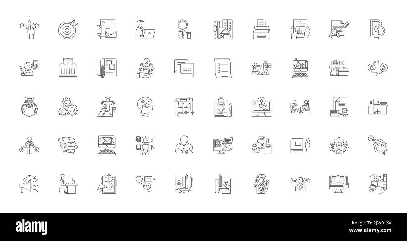 Blogging ideas, linear icons, line signs set, vector collection Stock Vector