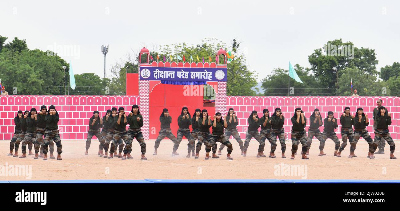 Jaipur, India, September 2, 2022 Police personnel demonstrate their