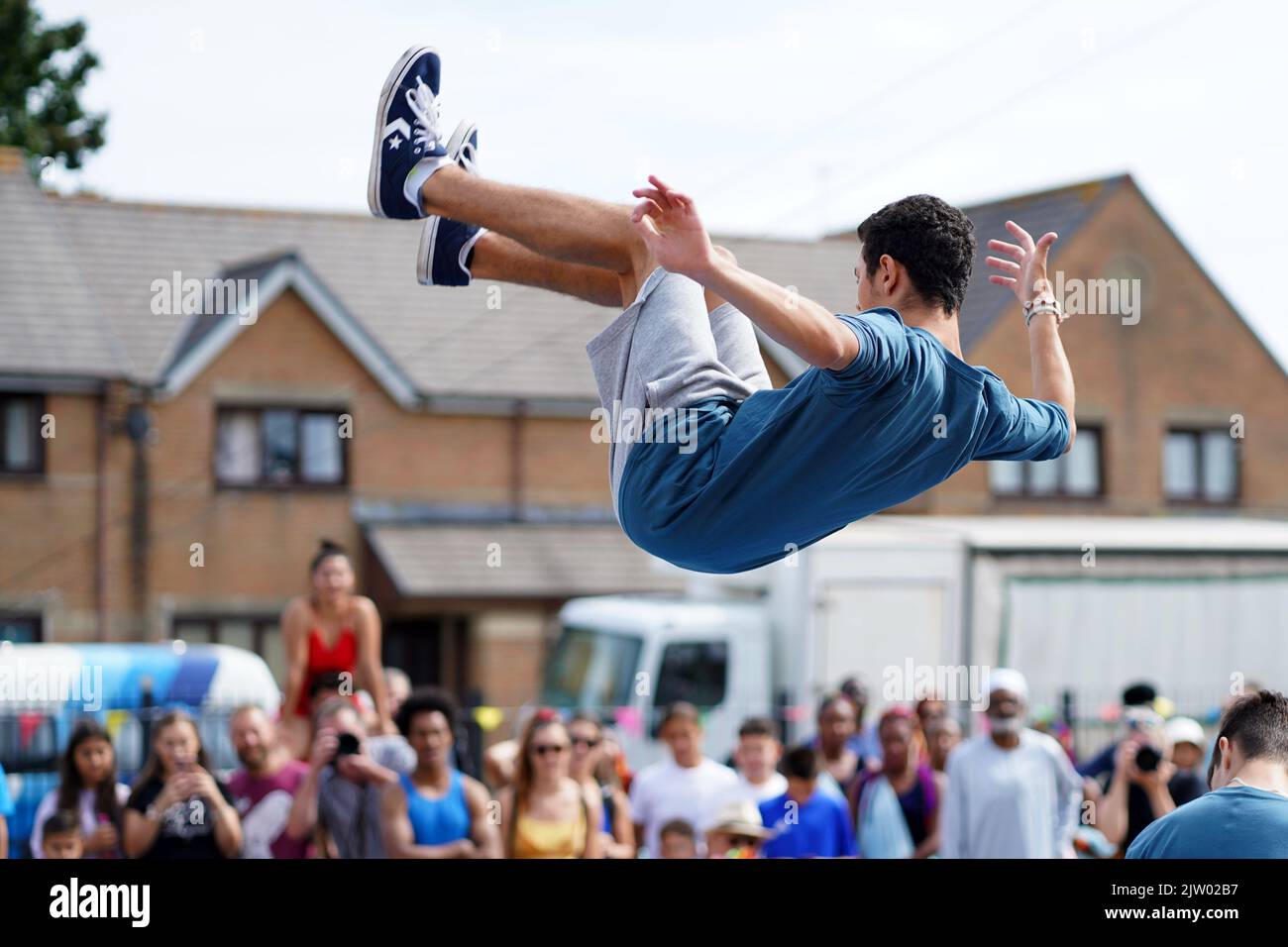 Parkour from Fluidity Free Runners at the Clifton Street Festival, 2022 Stock Photo
