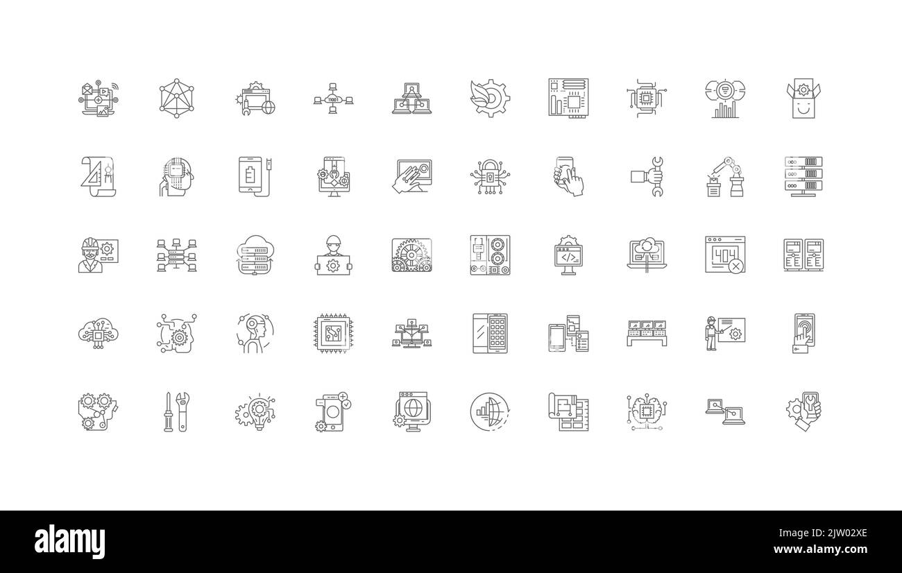 Data concept illustration, linear icons, line signs set, vector ...