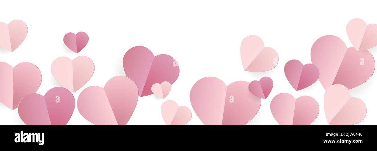 Pink hearts illustration banner love background Stock Photo - Alamy