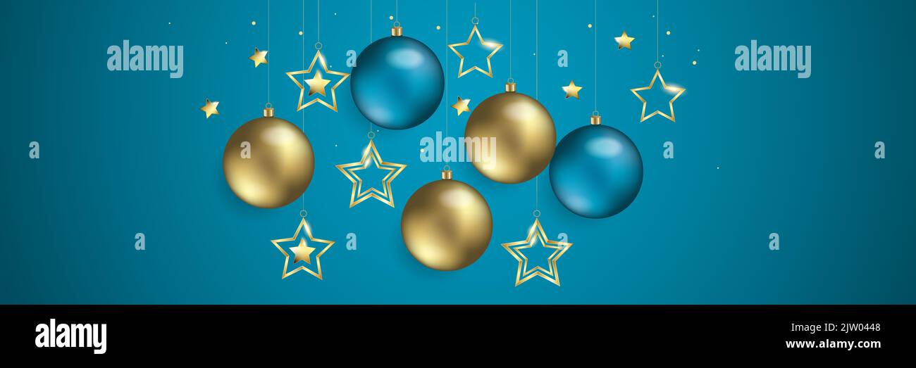 christmas balls and white stars design banner Stock Photo