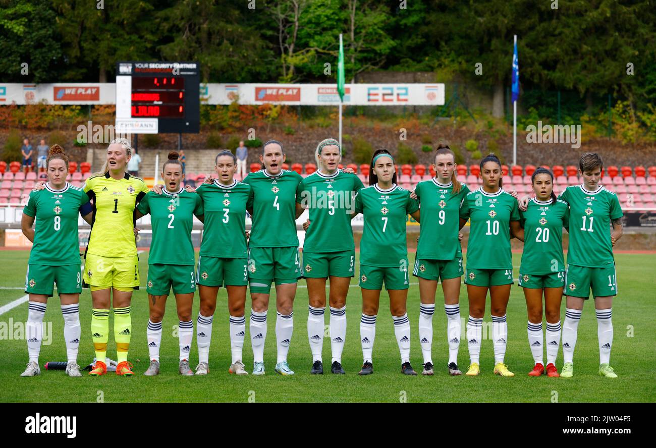 Soccer Football - FIFA Women's World Cup Australia and New Zealand - UEFA Qualifiers - Group D - Luxembourg v Northern Ireland - Stade Emile Mayrisch, Esch-sur-Alzette, Luxembourg - September 2, 2022 Northern Ireland players line up before the match REUTERS/Gonzalo Fuentes Stock Photo