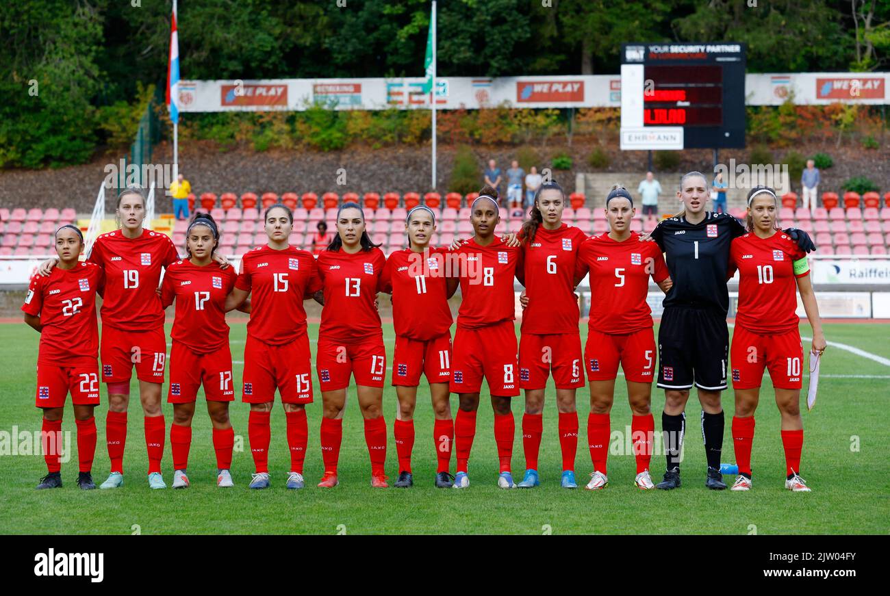 Soccer Football - FIFA Women's World Cup Australia and New Zealand - UEFA Qualifiers - Group D - Luxembourg v Northern Ireland - Stade Emile Mayrisch, Esch-sur-Alzette, Luxembourg - September 2, 2022 Luxembourg players line up before the match REUTERS/Gonzalo Fuentes Stock Photo
