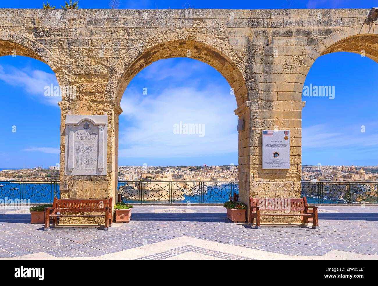 Viewpoint at Upper Barrakka Gardens in Valletta, Malta. Stock Photo