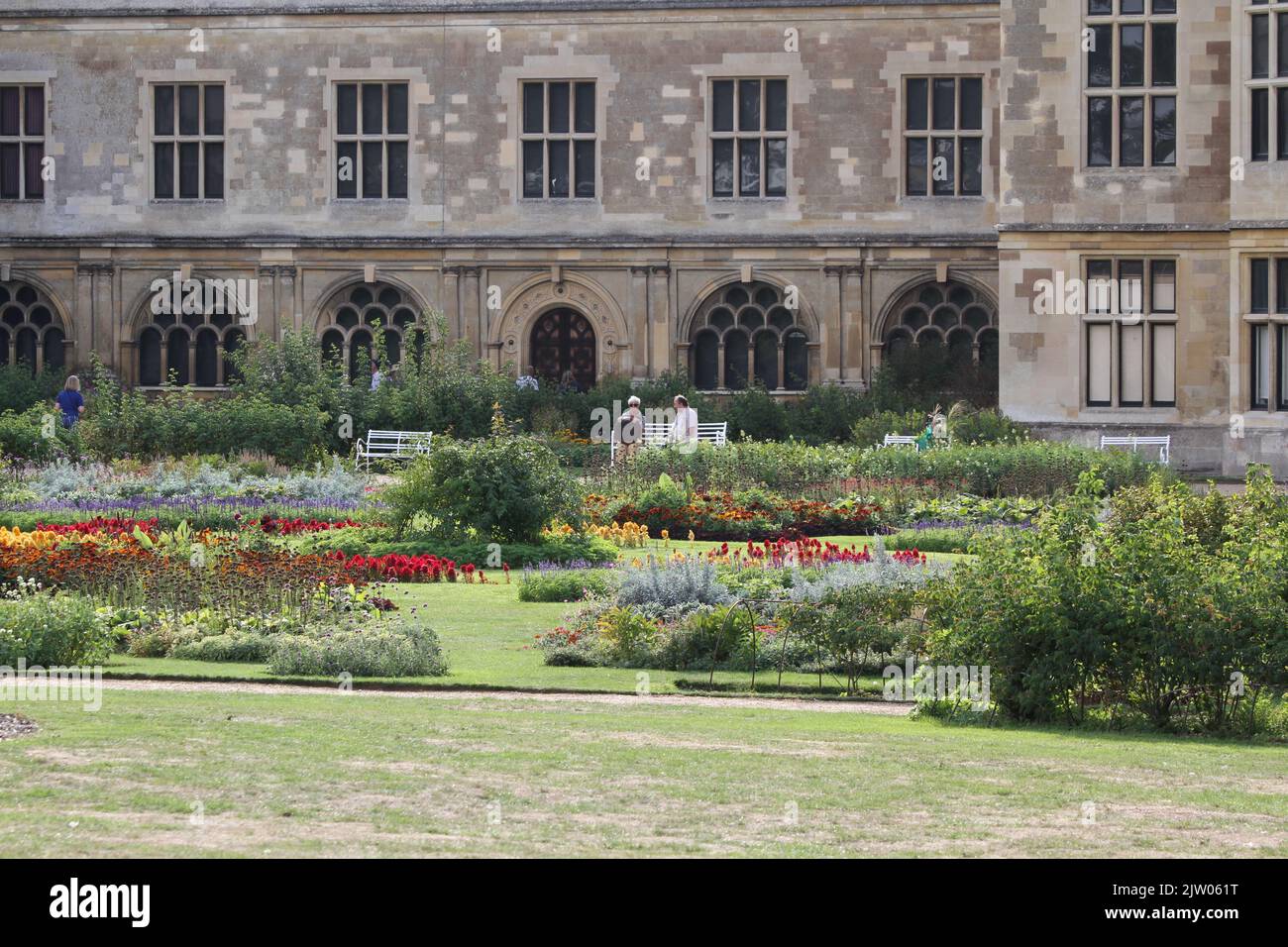 The first ever BBC Gardeners' World Autumn Fair is taking place at Audley End House in Essex. The beautiful Parterre garden at Audley End with people enjoying a relaxing break. Stock Photo