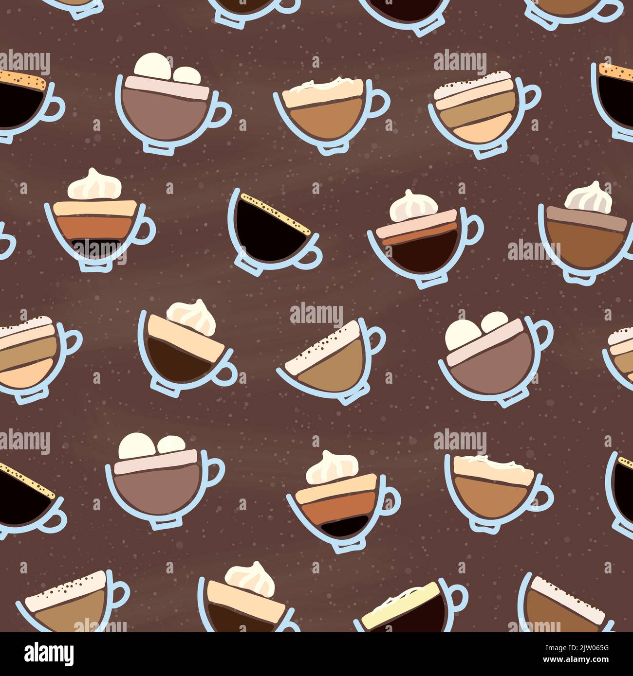 Seamless pattern with different doodle coffee drinks. Stock Vector