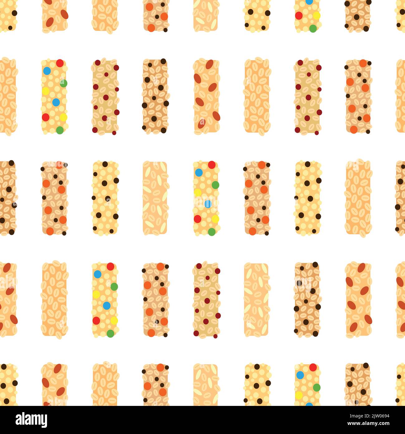 Seamless pattern with different flat colorful granola bars. Stock Vector