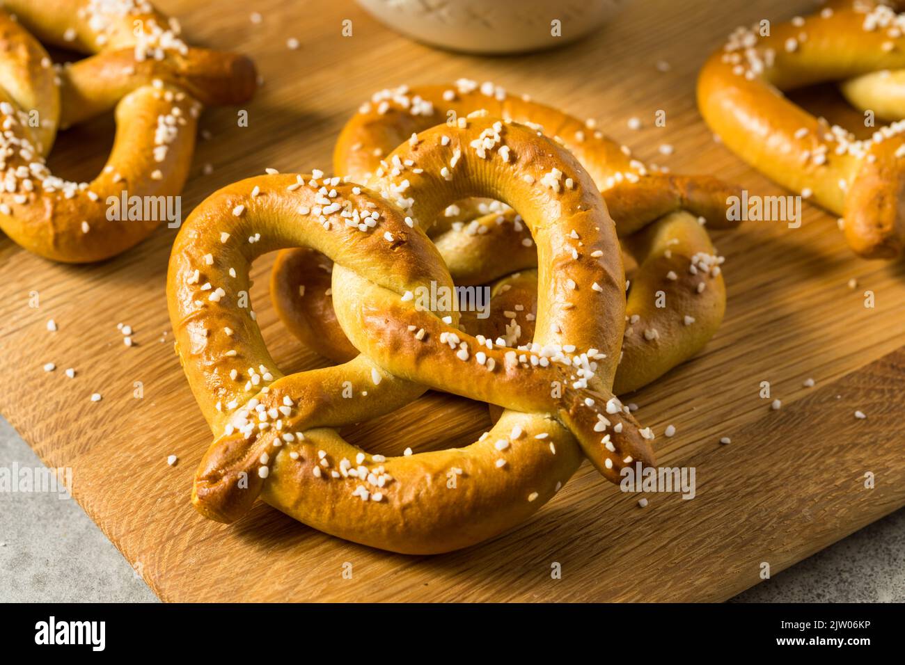 Homemade German Soft Pretzel Twists with Salt Stock Photo Alamy