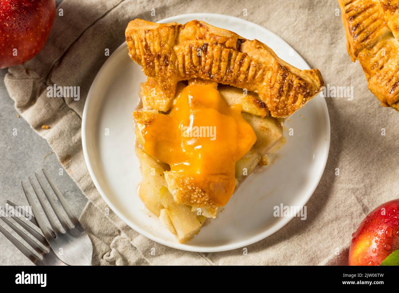 Homemade Sweet American Apple Pie with Cheddar Cheese Slice on Top