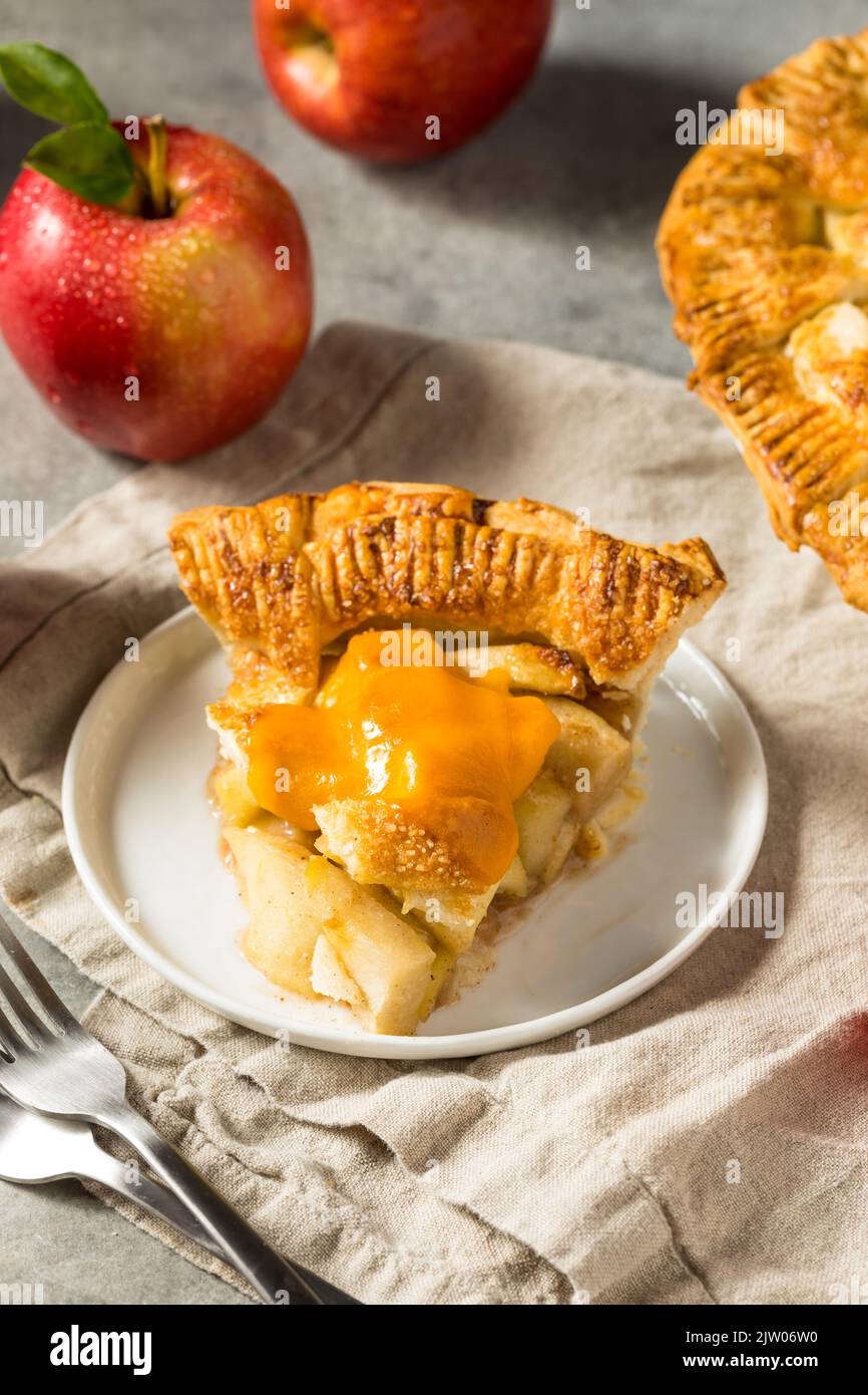 Homemade Sweet American Apple Pie with Cheddar Cheese Slice on Top Stock Photo