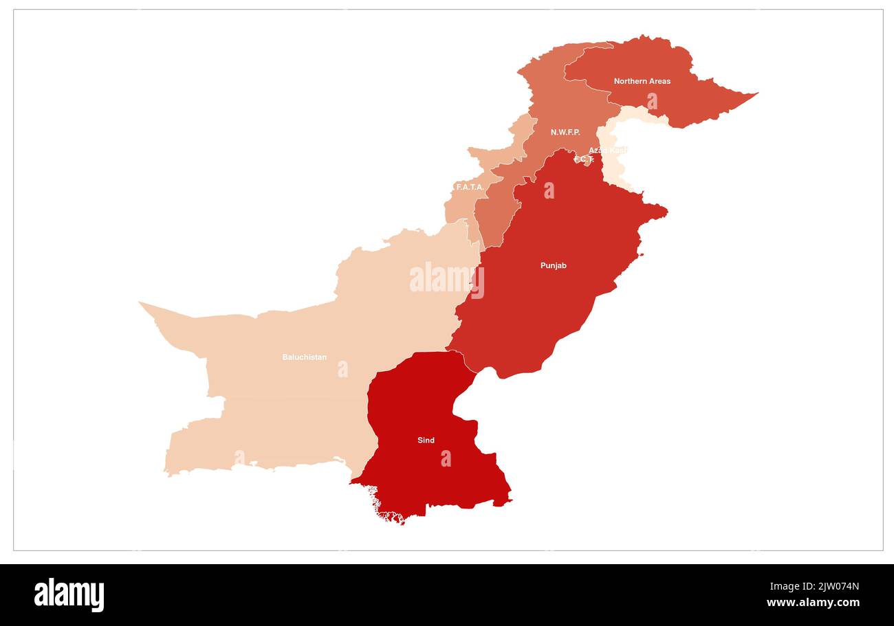 Pakistan Vector map illustration with state name, Colorful Bangladesh map Stock Photo