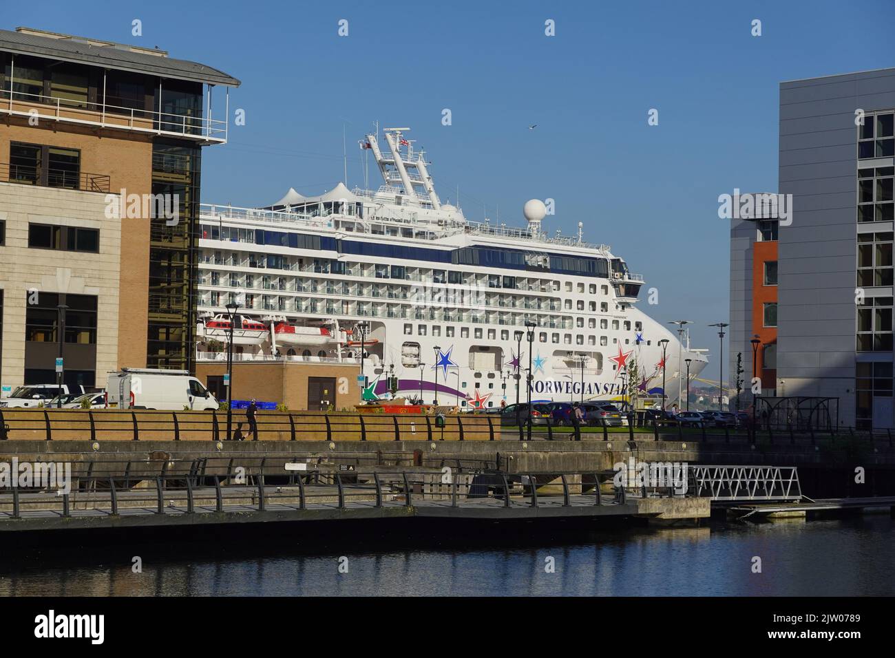 Norwegian Star Cruise liner, River Mersey, Liverpool, Merseyside, United Kingdom Stock Photo