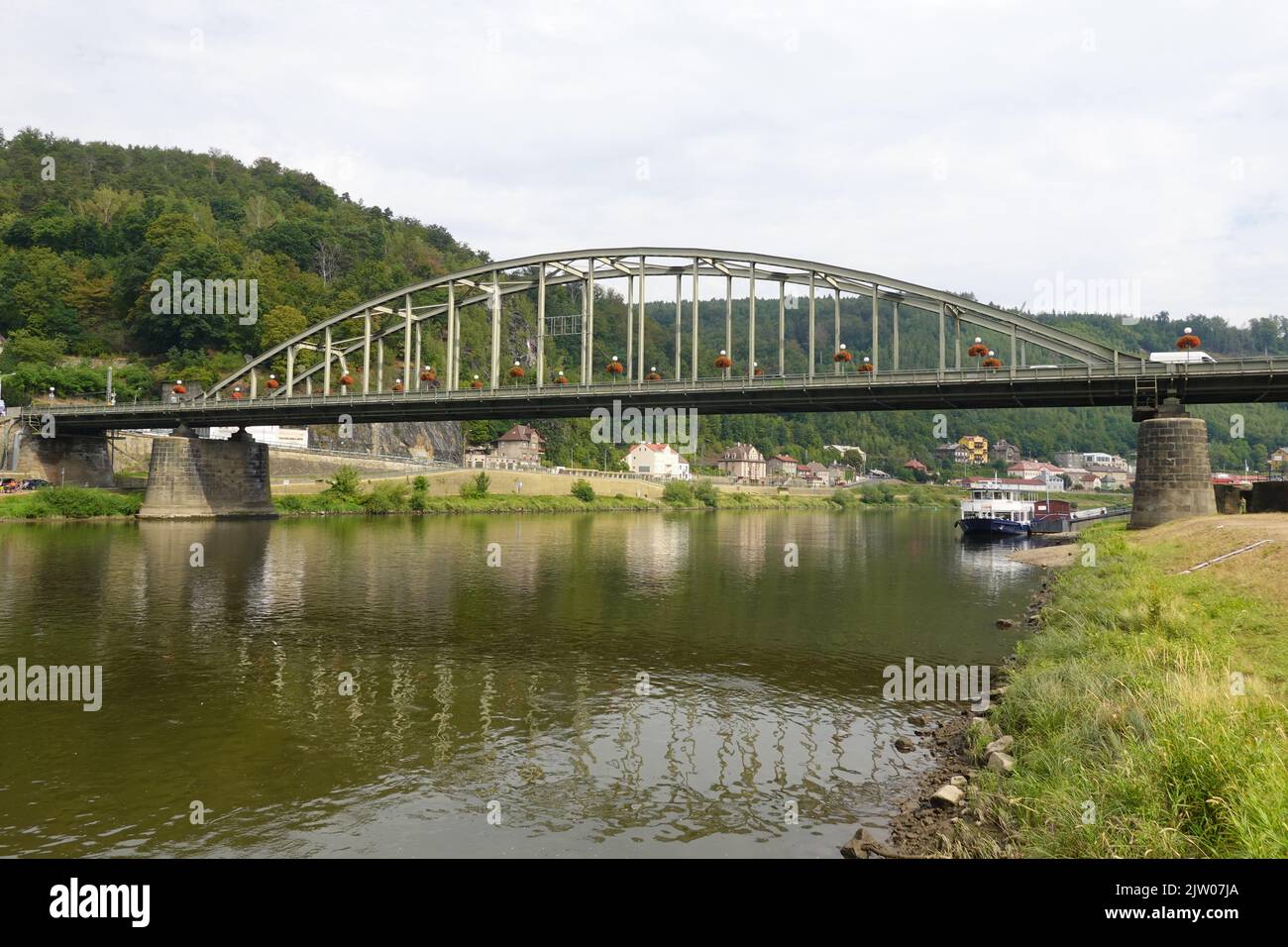 Tyrs Bridge over the Elba River, Decin, Czech Republic, Europe Stock Photo