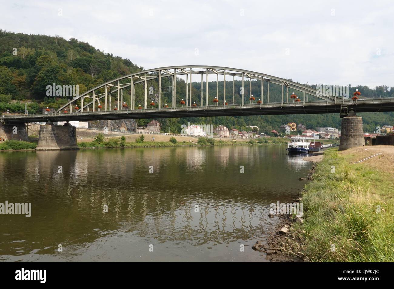 Tyrs Bridge over the Elba River, Decin, Czech Republic, Europe Stock Photo
