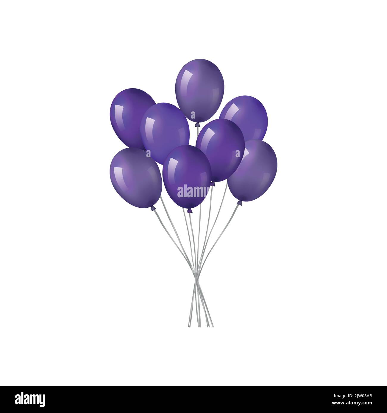 Bunch of violet helium balloons isolated on white background Stock ...